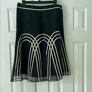 LOFT White and Blue A-Line Midi Skirt